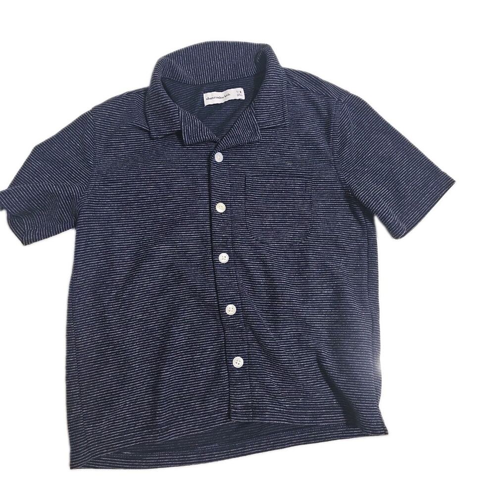 Abercrombie Kids Boys Navy Blue Micro Stripe Short Sleeve Button-Up Shirt 7/8